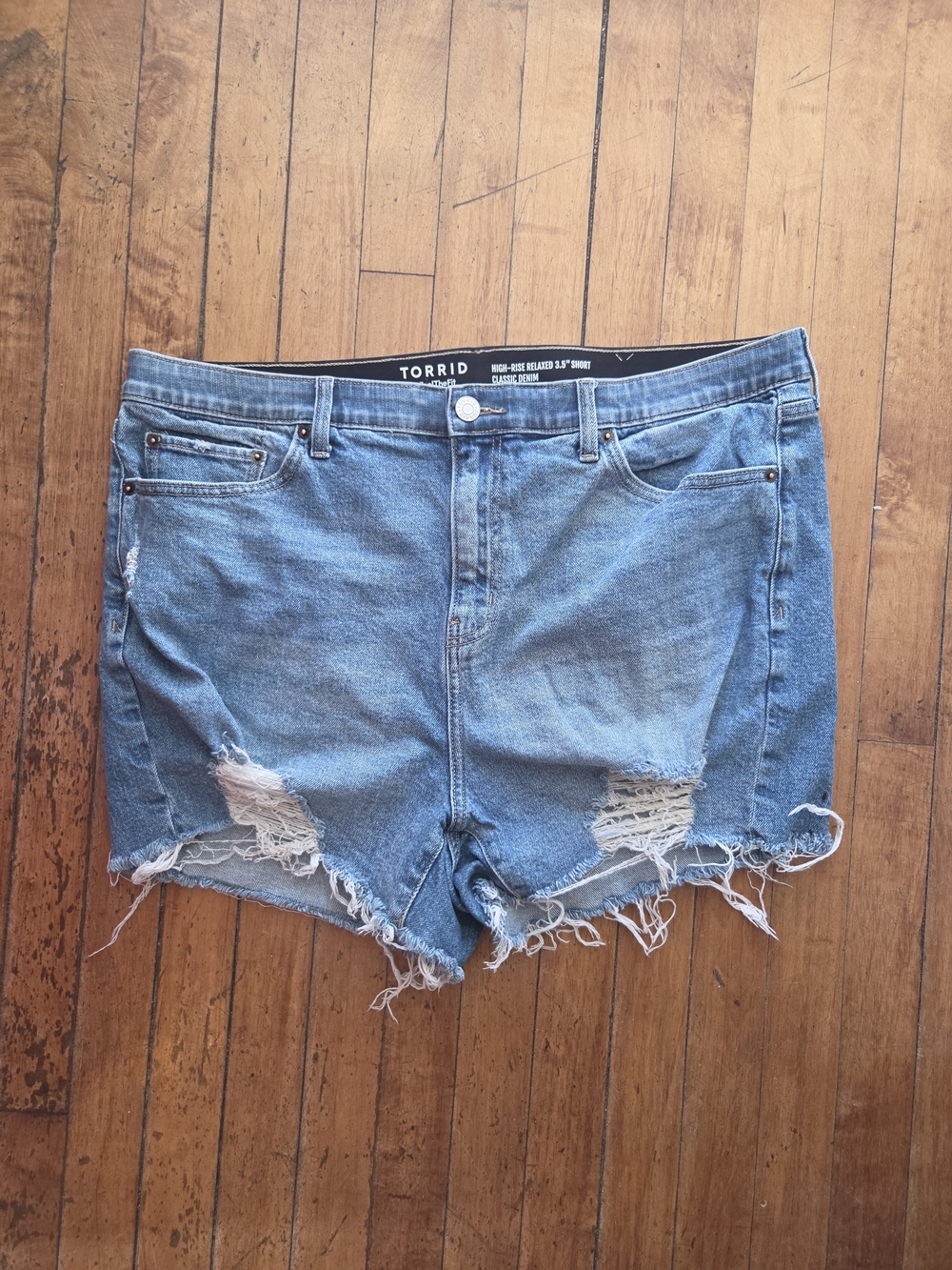 torrid Light Blue Distressed High-Rise Denim Shorts